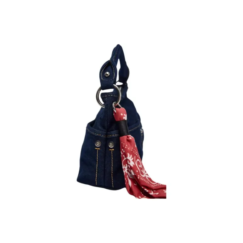 ZARA Cotton One Shoulder Handbag Medium Size Women's Blue-2