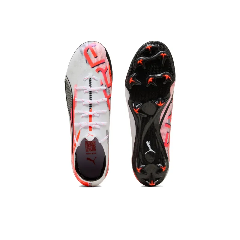 PUMA Ultra 5 FG Firm Ground Anti Slip Wear Resistant Soccer Shoes Women's White Red-3