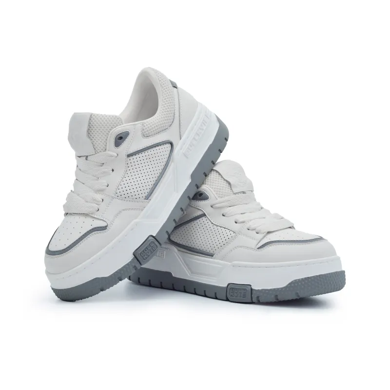 BULLKVIE Anti Slip Wear Resistant Lightweight Breathable Height Increasing Low Top Skateboard Shoes Men's White Gray-4