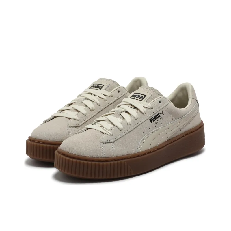 PUMA Suede Platform Anti-Slip Wear-Resistant Low-Top Skateboard Shoes Women's Snow White Tree Resin Brown-2