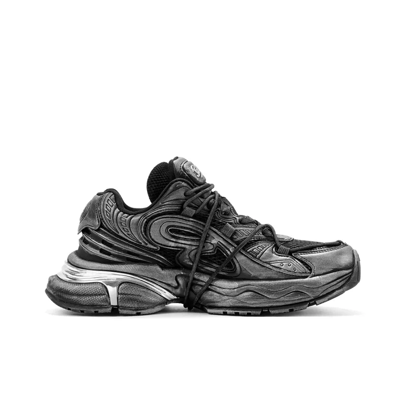 BASLS Seat Mountain Carved Black Warrior Lace-Up Slip-Resistant Coverage Low-Top Chunky Sneakers Unisex-14