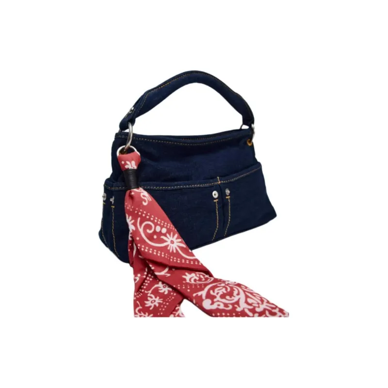 ZARA Cotton One Shoulder Handbag Medium Size Women's Blue-1