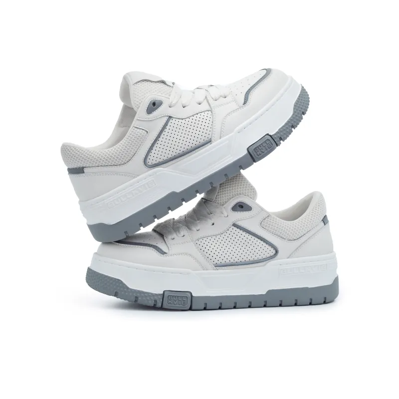 BULLKVIE Anti Slip Wear Resistant Lightweight Breathable Height Increasing Low Top Skateboard Shoes Men's White Gray-3