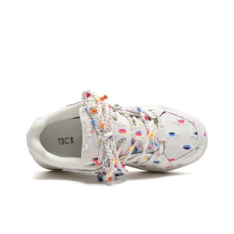 Teddy Bear Collection Coverage Slip Resistant And Abrasion Resistant Low Top Skateboard Shoes Women's Ripped Rainbow-4
