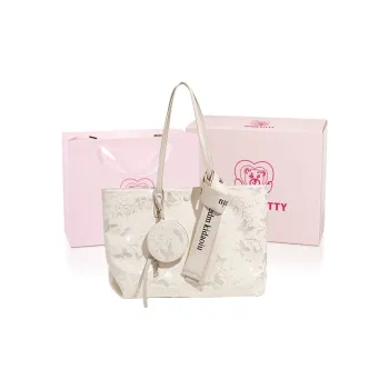 Pivsnu Synthetic Leather Jacquard Tote Bag Shopping Bag Shoulder Bags Women's Ecru