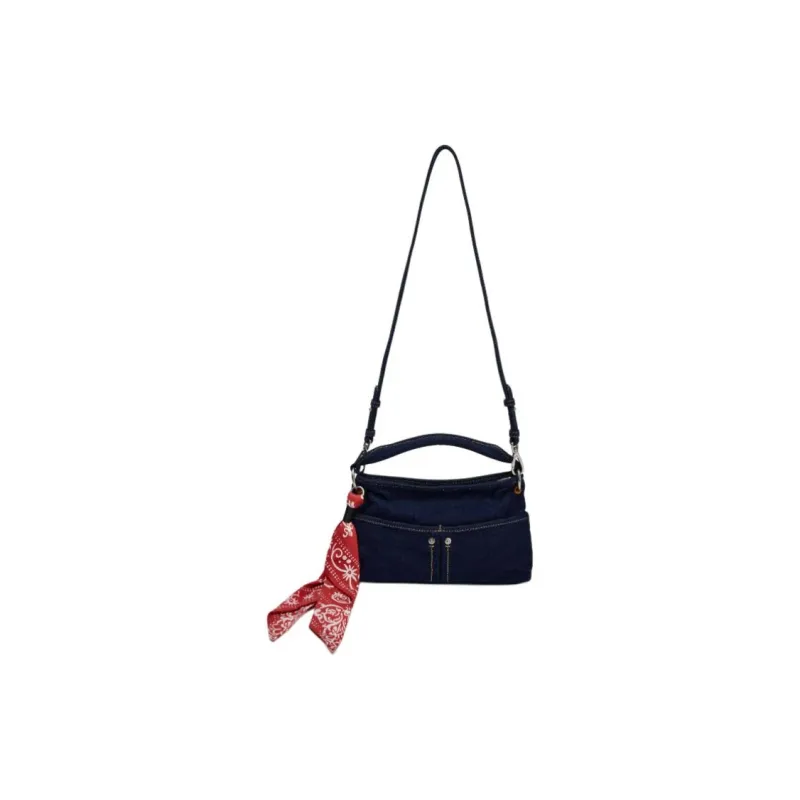 ZARA Cotton One Shoulder Handbag Medium Size Women's Blue-4