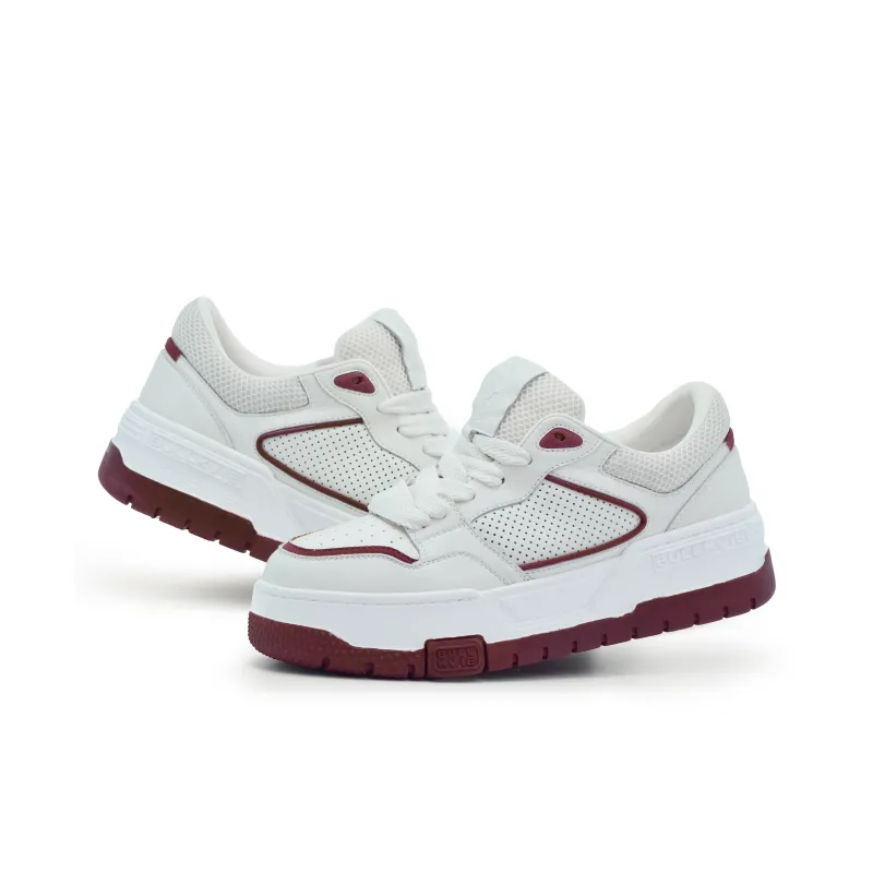 BULLKVIE Anti Slip Wear Resistant Lightweight Breathable Height Increasing Low Top Skateboard Shoes Men's White Red-3