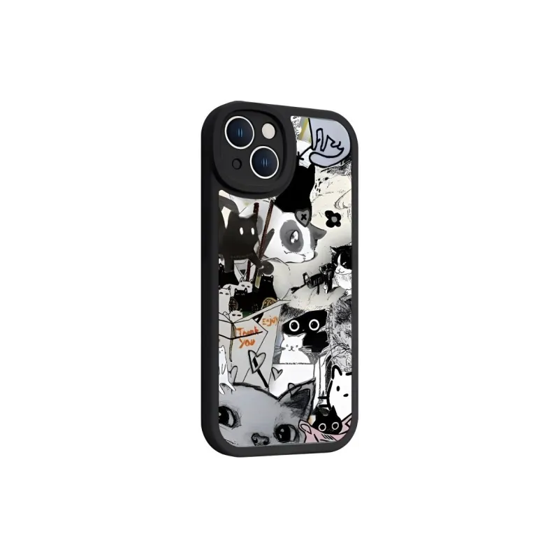 Wei Xin TPU Material Litchi Skin Grain Graffiti Kitten Phone Cases Compatible With Apple IPhone 16/15/14/12/Pro/Max-1