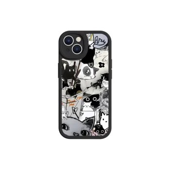 Wei Xin TPU Material Litchi Skin Grain Graffiti Kitten Phone Cases Compatible With Apple IPhone 16/15/14/12/Pro/Max