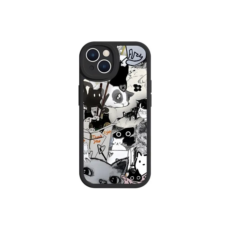 Wei Xin TPU Material Litchi Skin Grain Graffiti Kitten Phone Cases Compatible With Apple IPhone 16/15/14/12/Pro/Max-0