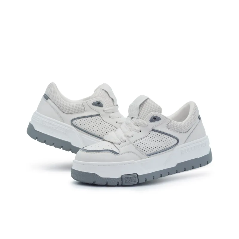 BULLKVIE Anti Slip Wear Resistant Lightweight Breathable Height Increasing Low Top Skateboard Shoes Men's White Gray-6