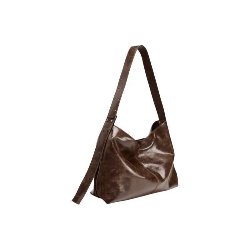 ZARA PU Shoulder Bag Large Size Women's Dark Brown Yellow-1