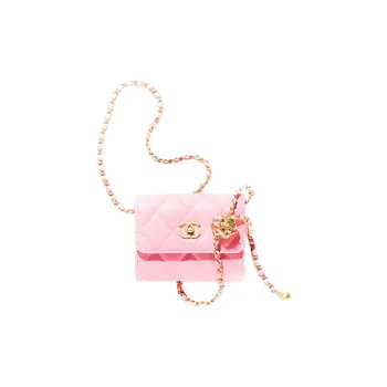 CHANEL 22SS Sheepskin Chain Coin Purse Card Holder Crossbody Bag Women's Pink