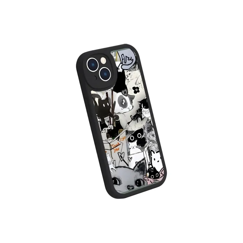 Wei Xin TPU Material Litchi Skin Grain Graffiti Kitten Phone Cases Compatible With Apple IPhone 16/15/14/12/Pro/Max-2