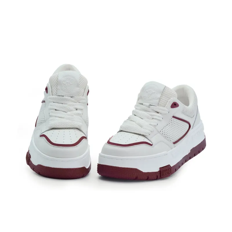 BULLKVIE Anti Slip Wear Resistant Lightweight Breathable Height Increasing Low Top Skateboard Shoes Men's White Red-2