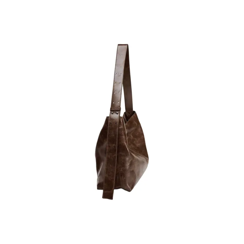 ZARA PU Shoulder Bag Large Size Women's Dark Brown Yellow-2