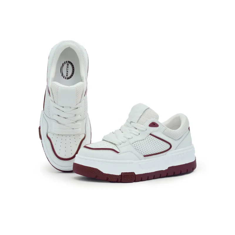 BULLKVIE Anti Slip Wear Resistant Lightweight Breathable Height Increasing Low Top Skateboard Shoes Men's White Red-5