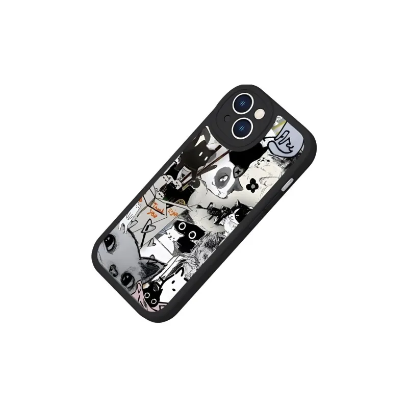Wei Xin TPU Material Litchi Skin Grain Graffiti Kitten Phone Cases Compatible With Apple IPhone 16/15/14/12/Pro/Max-3