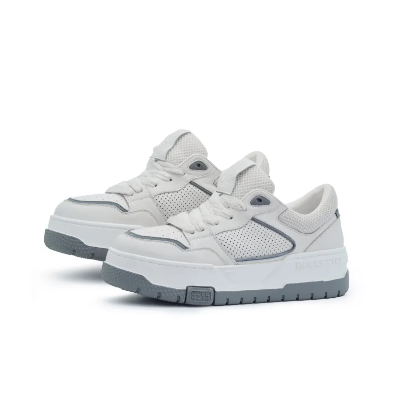 BULLKVIE Anti Slip Wear Resistant Lightweight Breathable Height Increasing Low Top Skateboard Shoes Men's White Gray-1