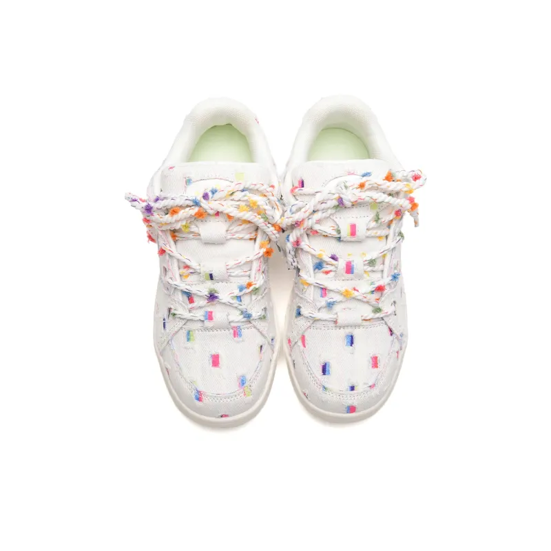 Teddy Bear Collection Coverage Slip Resistant And Abrasion Resistant Low Top Skateboard Shoes Women's Ripped Rainbow-3