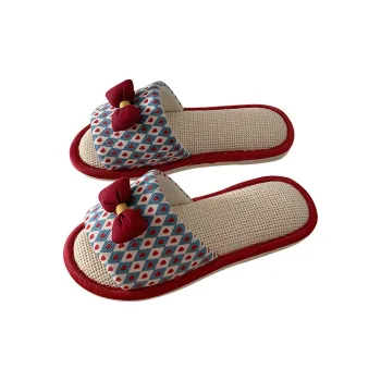 Thin Strips Cotton Linen Blend Slippers Women's, Blue Red