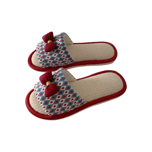 Thin Strips Cotton Linen Blend Slippers Women's, Blue Red