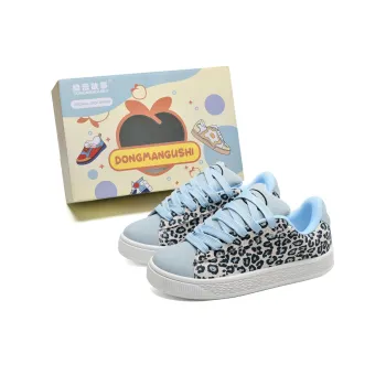 Anime Story Anti Slip Wear Resistant Lightweight Breathable Low Top Skateboard Shoes Women's Leopard Print Blue