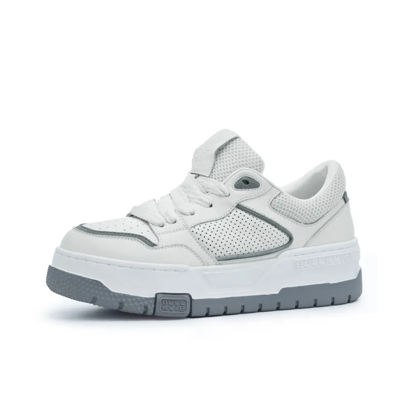 BULLKVIE Anti Slip Wear Resistant Lightweight Breathable Height Increasing Low Top Skateboard Shoes Men's White Gray-0