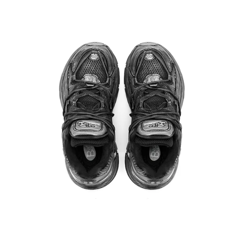 BASLS Seat Mountain Carved Black Warrior Lace-Up Slip-Resistant Coverage Low-Top Chunky Sneakers Unisex-16