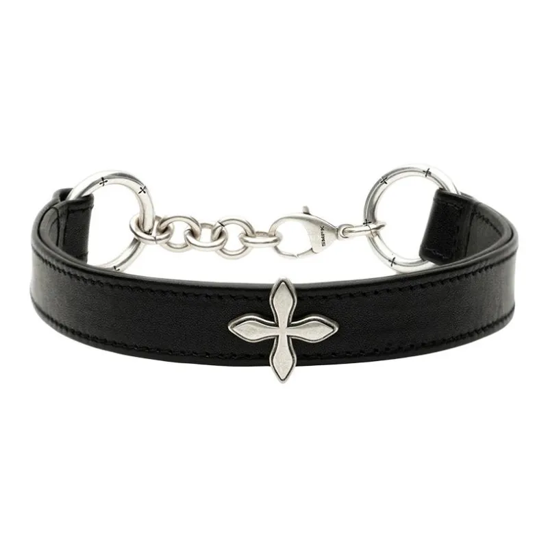 SMFK Cow Leather Necklaces Women's Black Silver-0