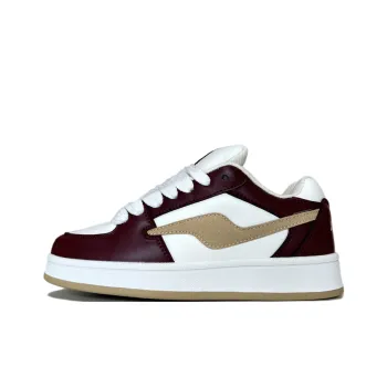 JIANGSHOU Wear Resistant Height Increasing Low Top Skateboard Shoes Women's White Gold Burgundy