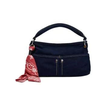 ZARA Cotton One Shoulder Handbag Medium Size Women's Blue