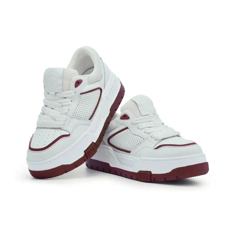 BULLKVIE Anti Slip Wear Resistant Lightweight Breathable Height Increasing Low Top Skateboard Shoes Men's White Red-4
