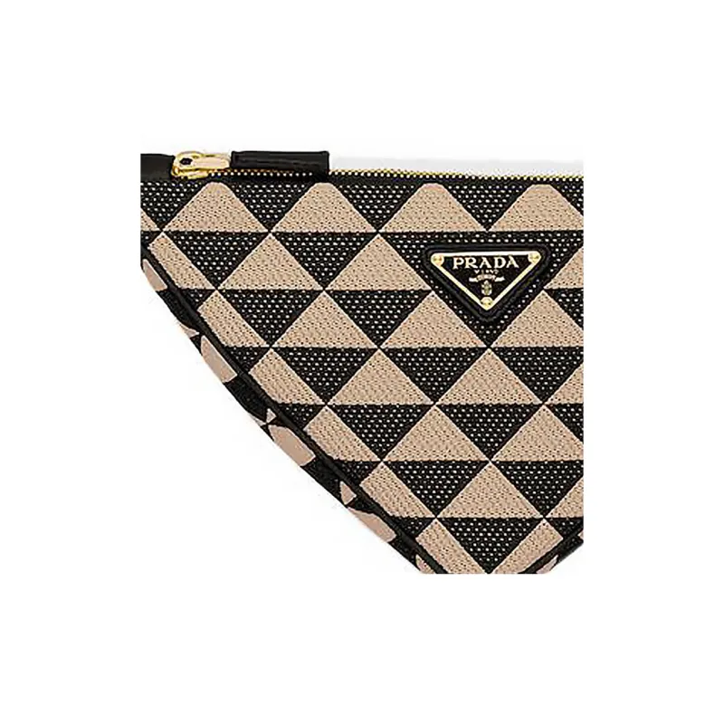 PRADA Fabric With Leather Shoulder Bag Handbag Mini Women's Black/Beige-4