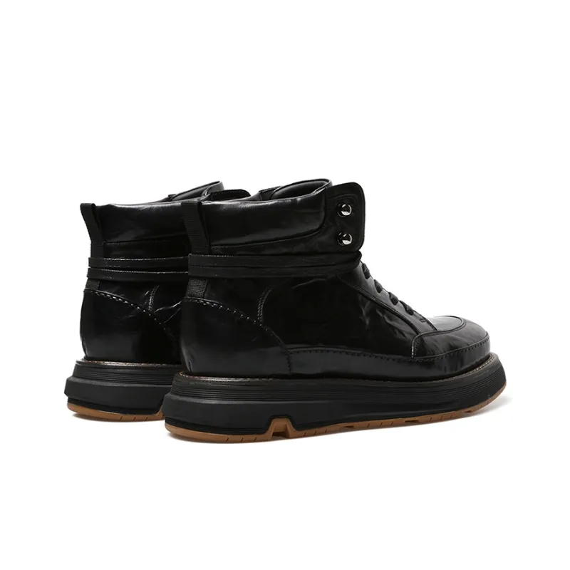 BOSSSUNWEN Classic Soft Leather Martin Boot Men's Black-3