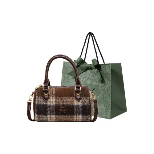 Rainbow Girl Woolen Boston Bag Crossbody Bag Regular Women's Plaid Green/Jasper/Plaid Brown