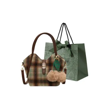 Rainbow Girl Woolen Basket Bag Bucket Bag One Shoulder Handbag Women's Coffee/Green