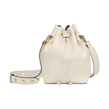 FENDI Mon Tresor Calfskin Bucket Bag, Shoulder Bag Trumpets Women's White