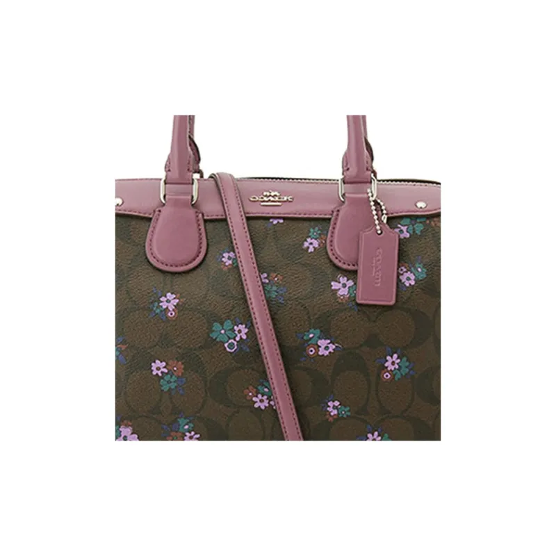 COACH Bennett Canvas Leather Boston Bag Shoulder Bag Crossbody Bag Handbag Medium Size Women's Brown Violet Multicolor-4
