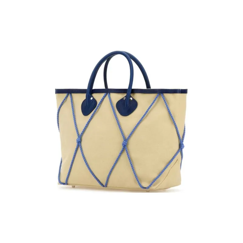 BODE Cotton Tote Bag, Shopping Bag, Handbag Men's Beige & Blue-1