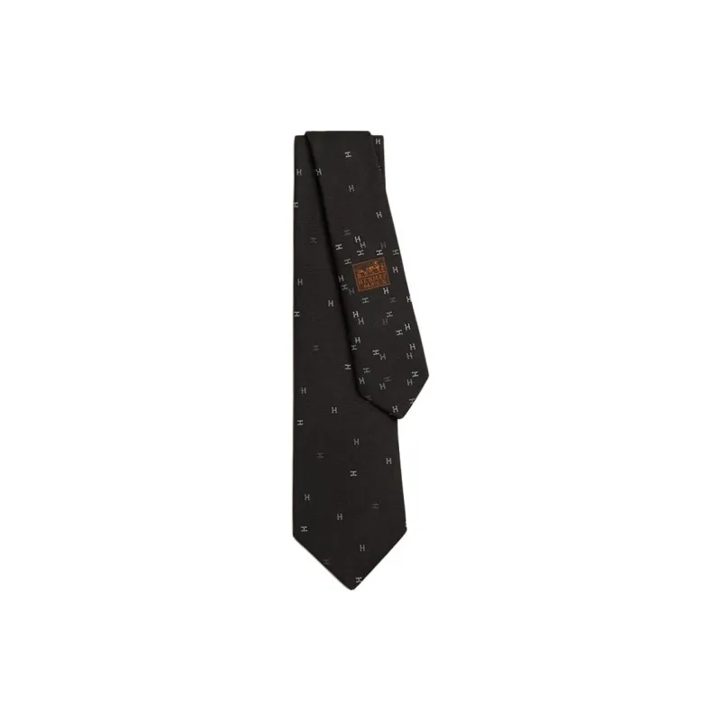 HERMES Mulberry Silk Ties Men's Black-0