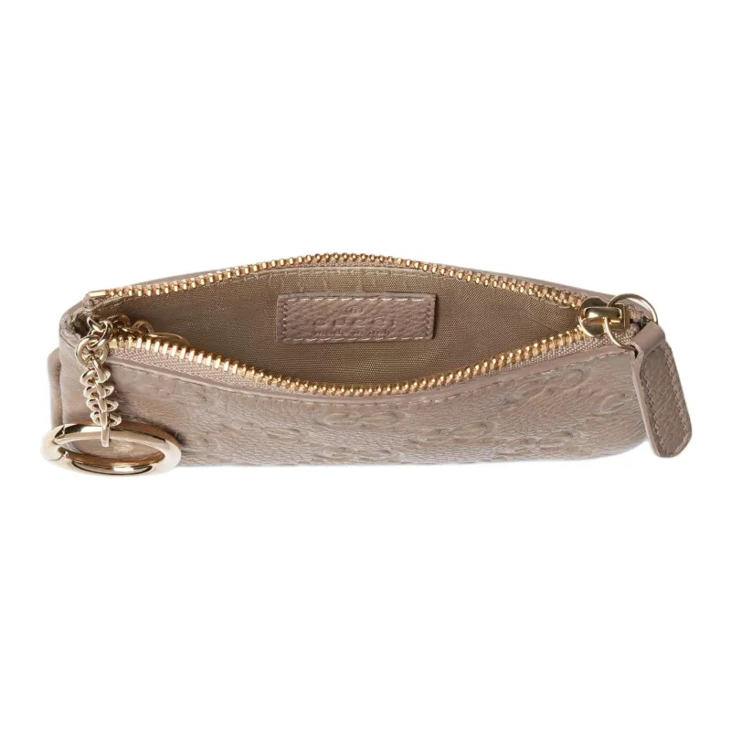 GUCCI GG Emblem Grained Leather Key Pouch Women's Taupe-4