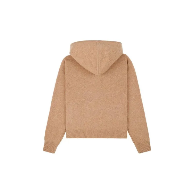 SPORTY & RICH Src Cashmere Zip Hoodie 'Camel/White'-1