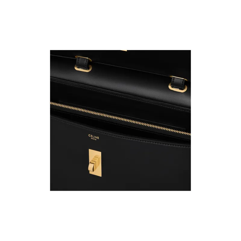 CELINE Cow Leather Handbag Medium Size Women's Black-3