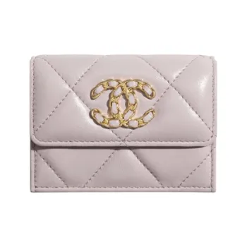 CHANEL 19Bag Lambskin Coin Purse With Flap Card Holder Small Size Women's Light Pink
