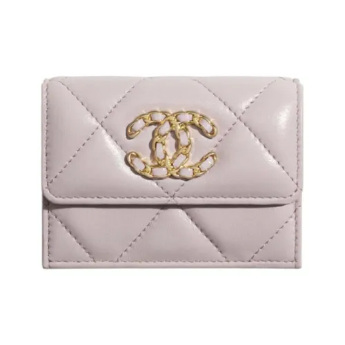 CHANEL 19Bag Lambskin Coin Purse With Flap Card Holder Small Size Women's Light Pink