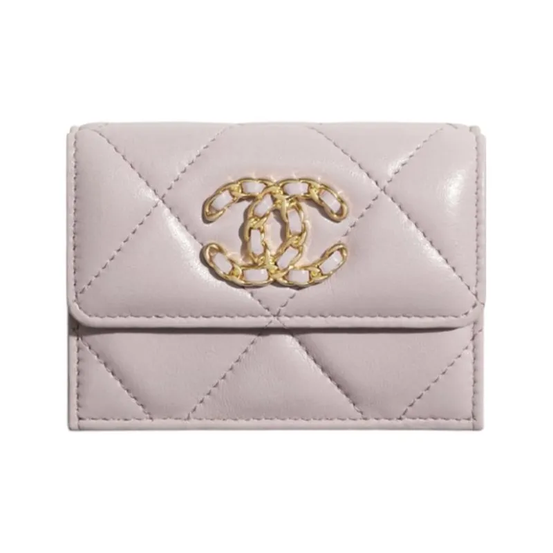 CHANEL 19Bag Lambskin Flap Coin Purse Card Holder Trumpets Women's Light Pink-0