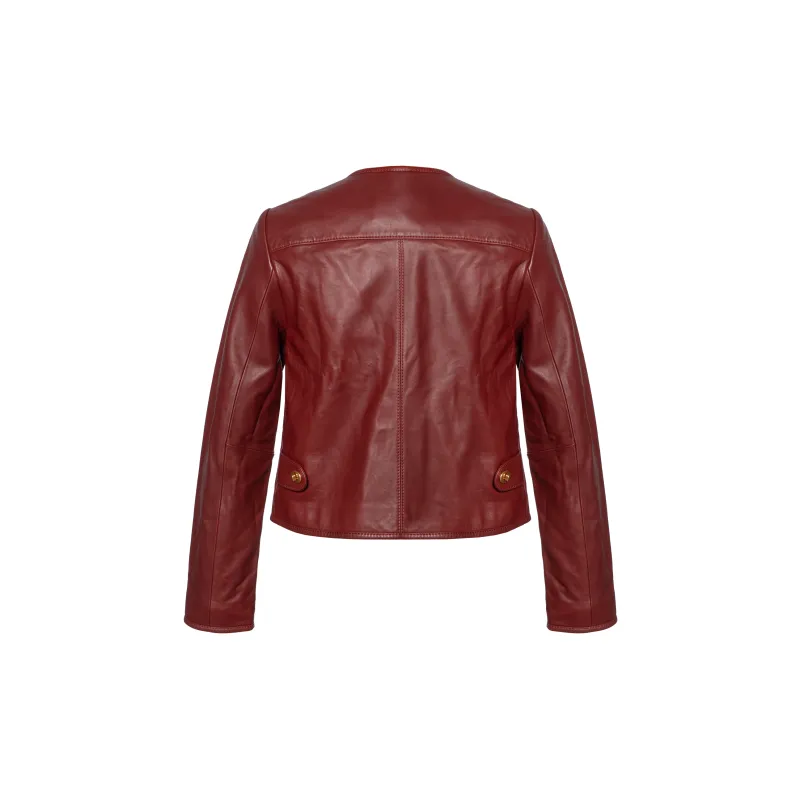 COACH SS22 Leather Jacket Women's Saddle Brown-1