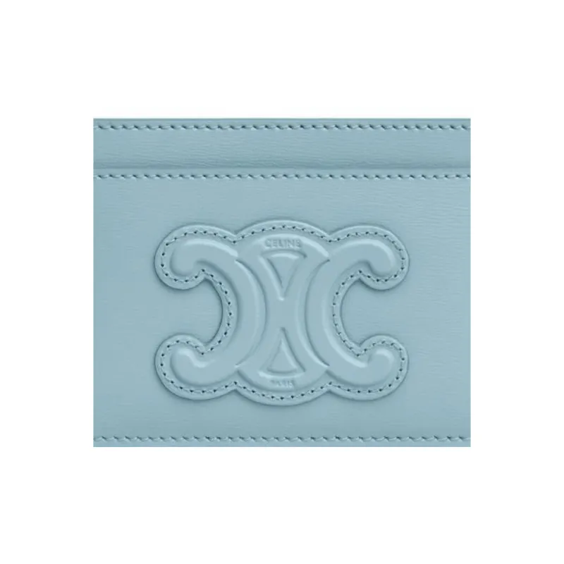CELINE Triomphe Shiny Cow Leather Card Holder Women's California Blue-4