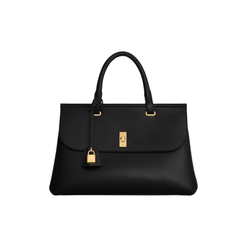 CELINE Cow Leather Handbag Medium Size Women's Black